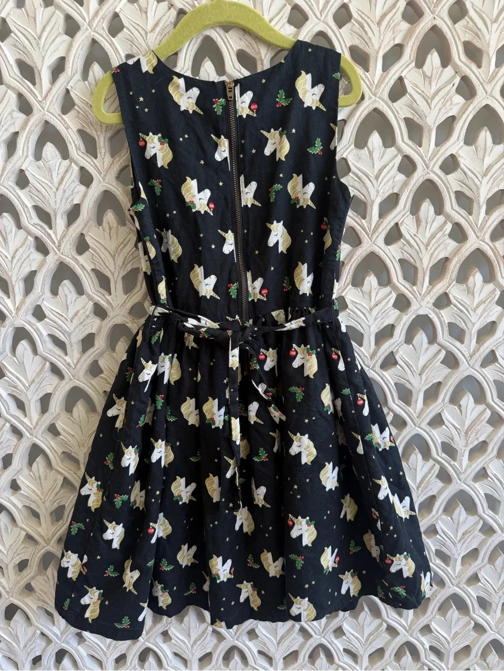 Carter’s Girls Christmas Unicorn Dress Size 7 Black Gold Holiday